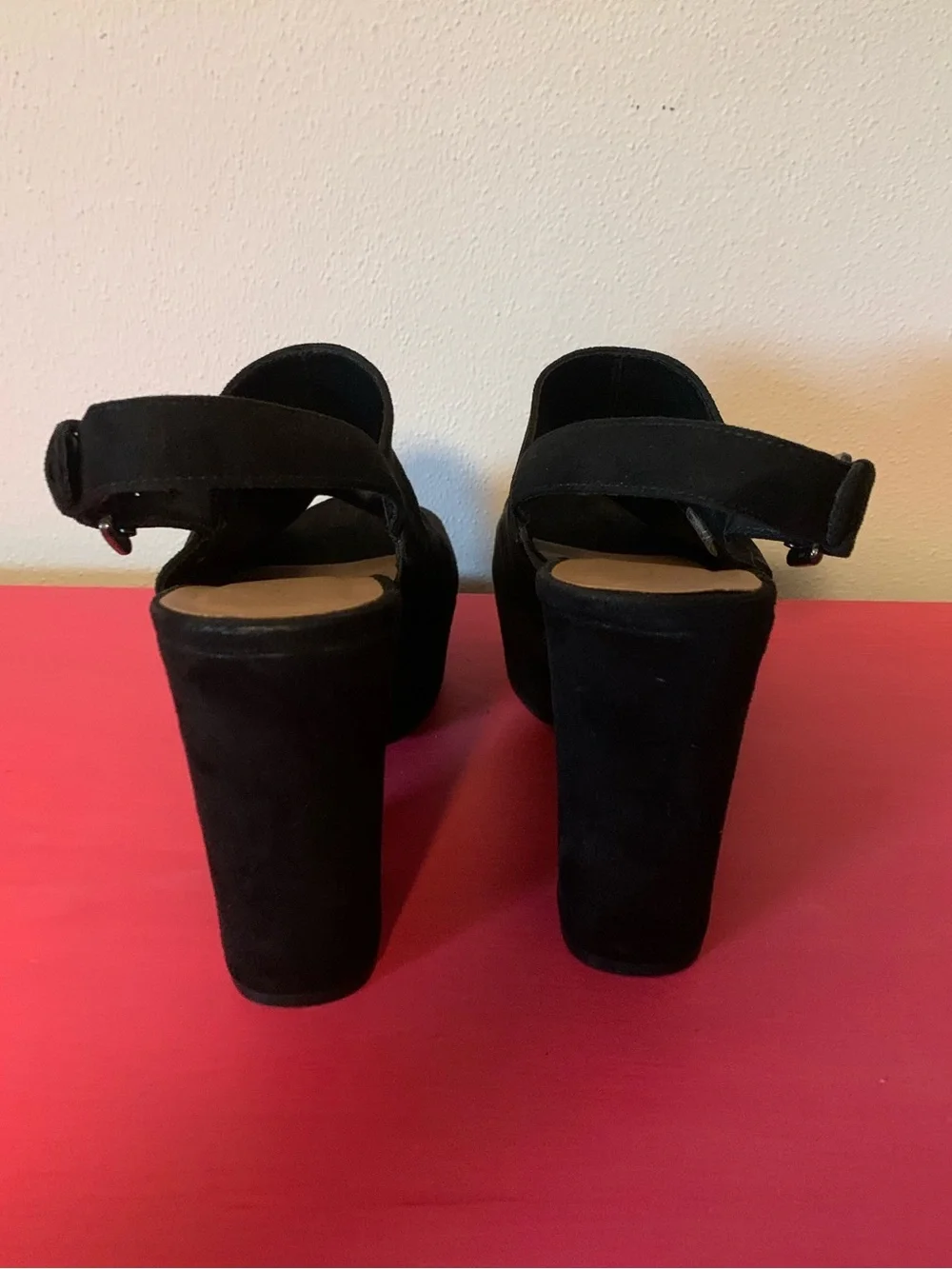 Chinese Laundry Black Suede-Like Platform Slingback Heels